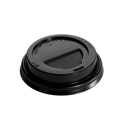 Black takeaway coffee cup lid on a white background