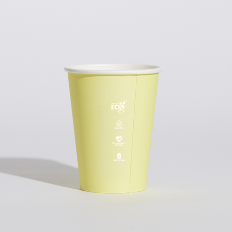 12oz pale Yellow paper cup on a white background