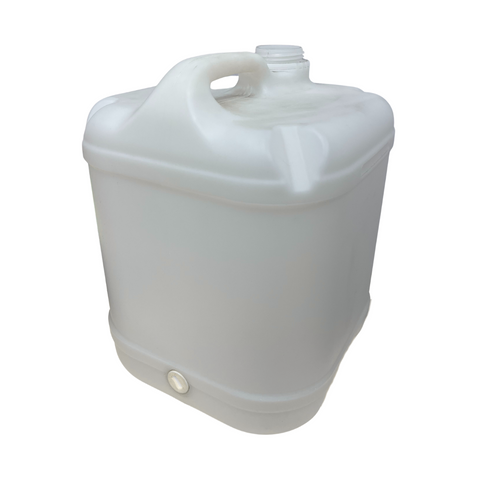 White plastic 20L food grade container on a white background