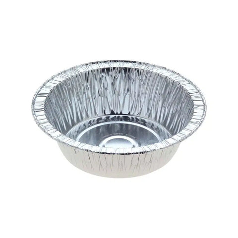 Aluminium foil pie pan on a white background