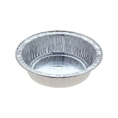 Aluminium foil pie pan on a white background