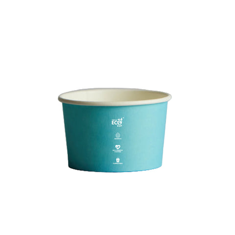Blue paper ice cream sundae cup on a white background