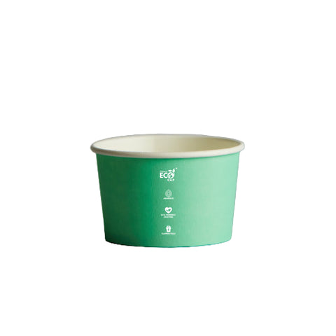 Green paper ice cream sundae cup on a white background