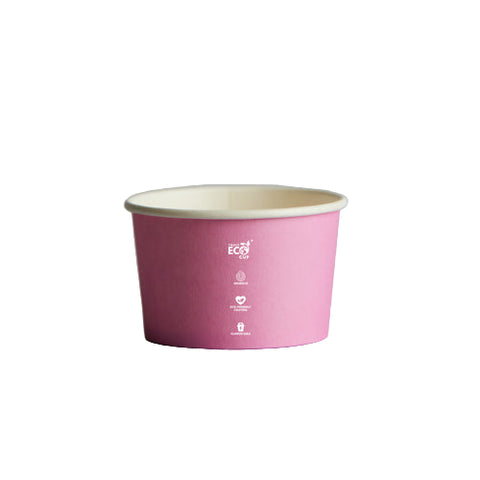 Pink paper ice cream sundae cup on a white background