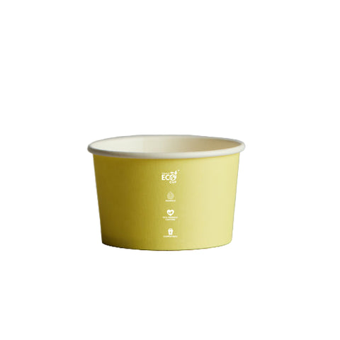 Yellow paper ice cream sundae cup on a white background