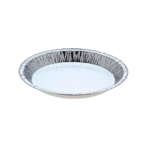 Aluminum foil pie plate on a white background