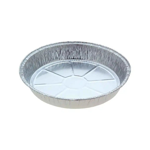Aluminum foil pie plate on a white background