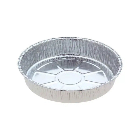 Aluminum foil pie pan on a white background