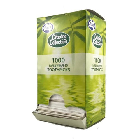 Box of Catering Collection paper wrapped toothpicks with dispenser flap open
