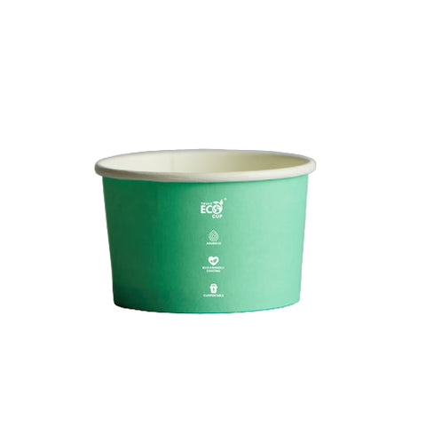 Green paper ice cream sundae cup on a white background