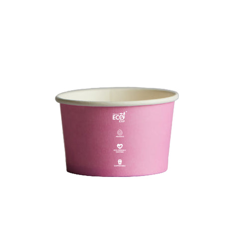 Pink paper ice cream sundae cup on a white background