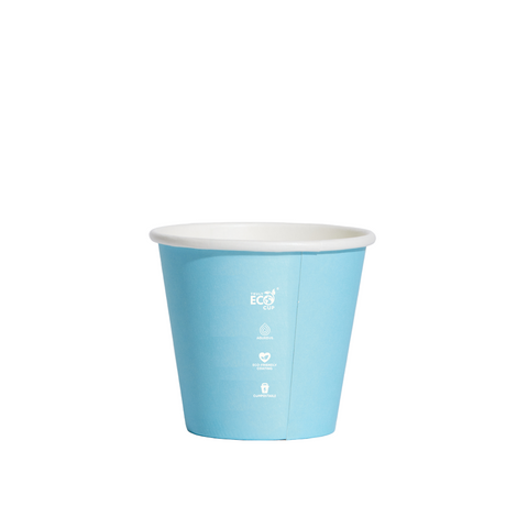 8oz pale Blue paper cup with 'Eco' branding on a white background