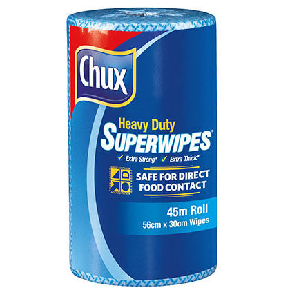45m roll blue Chux Heavy Duty Superwipes on a white background