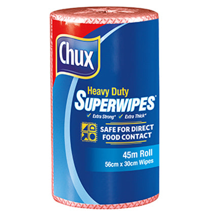 45m roll red Chux Heavy Duty Superwipes on a white background