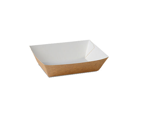 Kraft paper food container with white interior on a white background