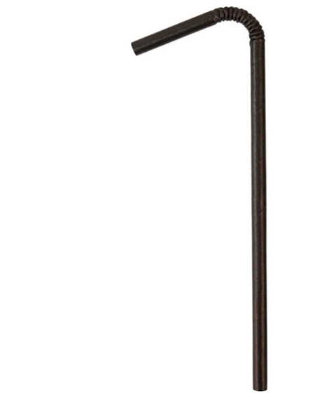 Black flexi paper straw on a white background
