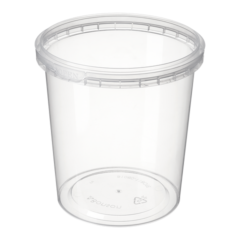 1080 Clear plastic food container on a white background