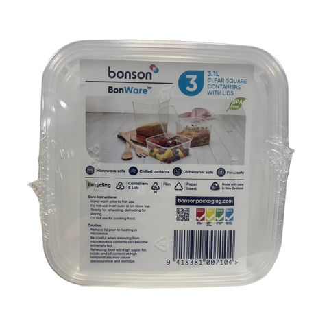 Bonson BonWare 3.1L food storage containers set of 3 with clear lids on a white background