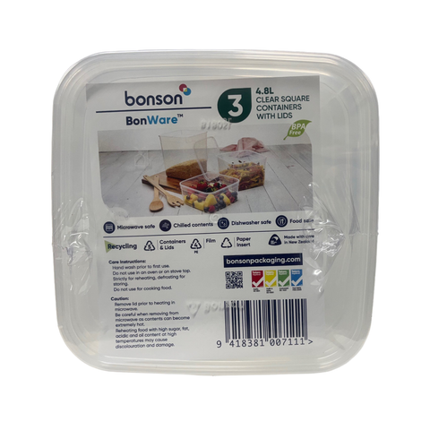 Bonson BonWare 4.8L food storage containers set of 3 with clear lids on a white background