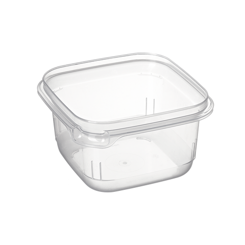 605ml Clear plastic tamper evident food container on a white background