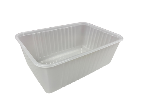 1000ml Opaque plastic freezer grade takeaway container with ribbed sides on a white background