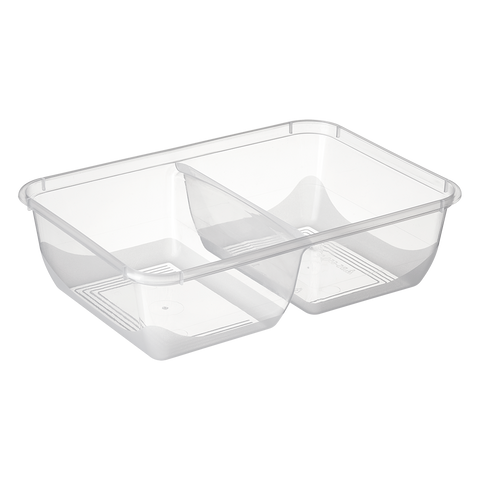 650ml Bonson PP rectangular 2 compartment clear container on a white background
