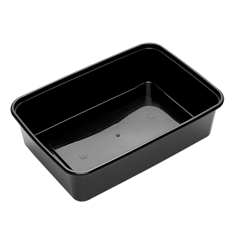 750ml black plastic takeaway container on a white background