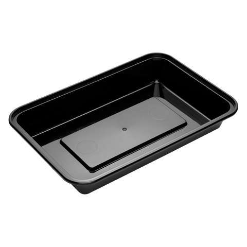 850ml Black rectangular plastic takeaway container on a white background