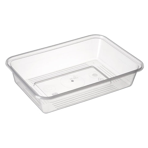 980ml Clear plastic takeaway food container on a white background
