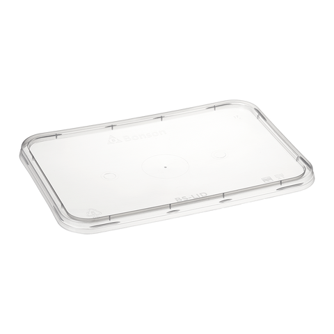 Clear plastic lid for small takeaway containers on a white background
