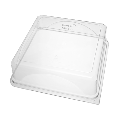 Bonson Clear rPET plastic cake box lid on a white background