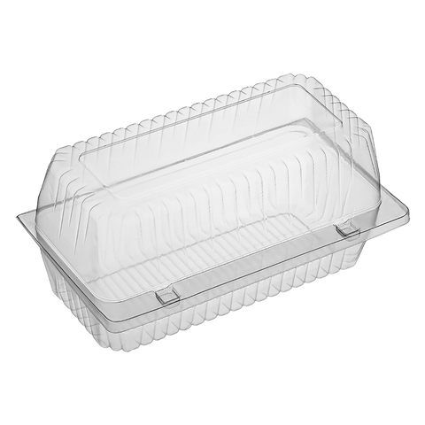 PET Loaf Tray with a Hinged lid on a white background