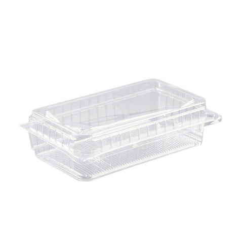 Clear PET Rectangle Salad Container with Hinged Lid on a white background
