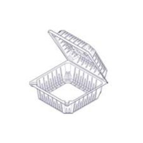 Clear PET Square Food Container with Hinged Lid on a white background