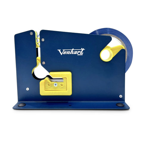Blue and yellow tape dispenser with 'Venhart' branding on a white background
