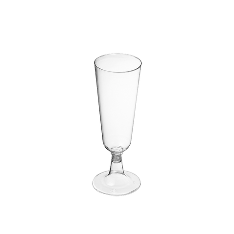 Clear plastic wine goblet on a white background