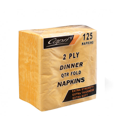 Pack of yellow Capri 2 ply dinner napkins on a white background