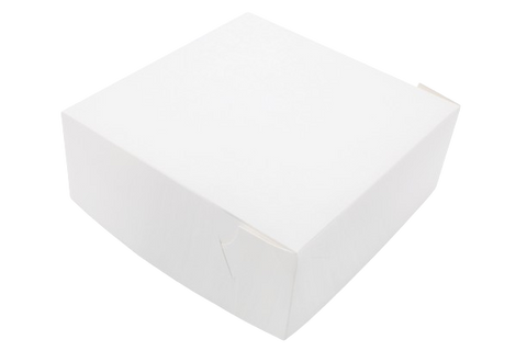 White Hinged Lid White Paperboard Cake Box on a white background
