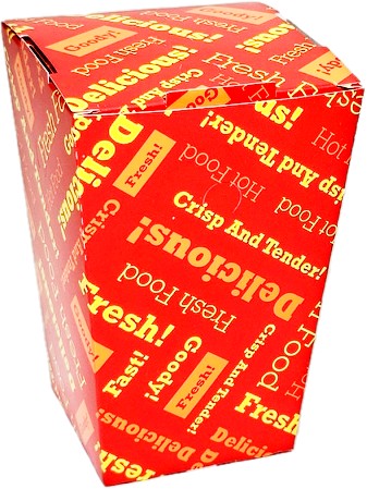 Red hot chip  or snack box with yellow text on a white background