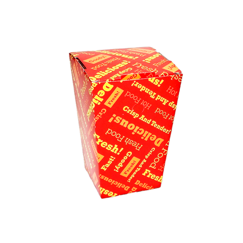 Red hot chip  or snack box with yellow text on a white background