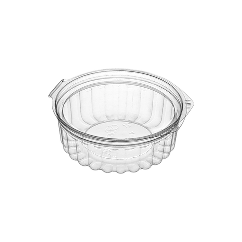 8oz 227ml Bonson Clear plastic PET food container with a flat hinged lid on a white background