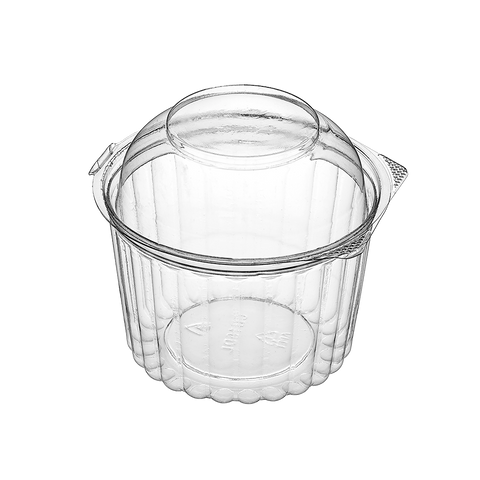 16oz 455ml Bonson Clear plastic PET food container with a domed hinged lid on a white background