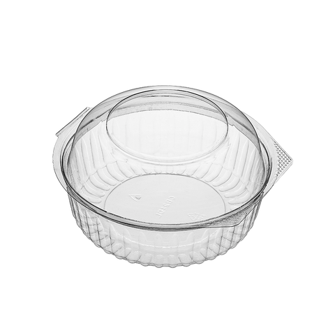 24oz 682ml Bonson Clear plastic PET food container with a domed hinged lid on a white background