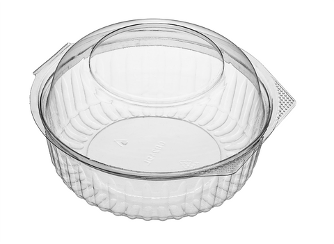 24oz 682ml Bonson Clear plastic PET food container with a domed hinged lid on a white background