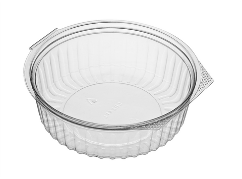 682ml 24oz Clear plastic food container with a flat hinged lid on a white background