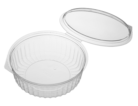 24oz 682ml Bonson Clear plastic PET food container with a flat hinged lid on a white background