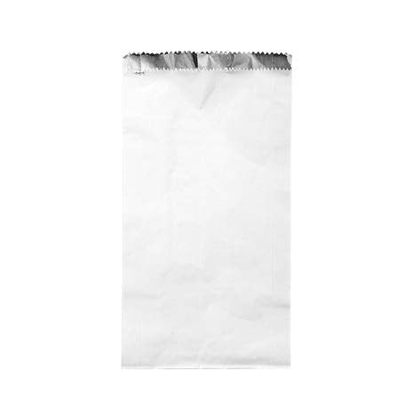 Rectanglular White foil lined paper bag on a white background