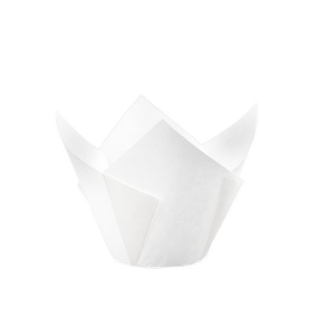 White folded paper muffin case on a white background