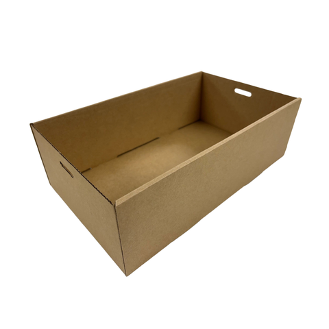 Brown cardboard catering box base on a white background