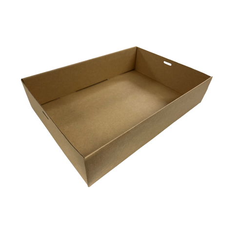 Brown cardboard catering box base on a white background